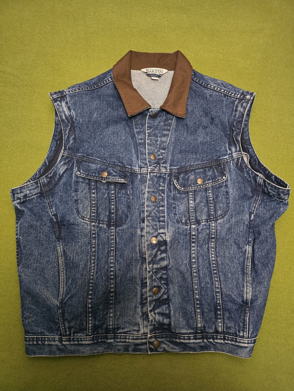 Vintage Dakota  Denim Vest with Brown Corduroy Collar -